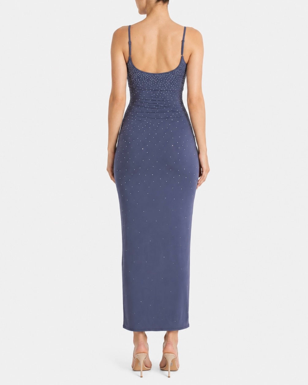 Abito lungo Evy blu con strass effetto degradé