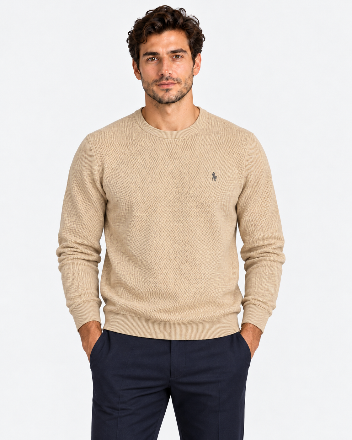 Polo Ralph Lauren Maglione Uomo Girocollo in Cotone Nido d’Ape Brown
