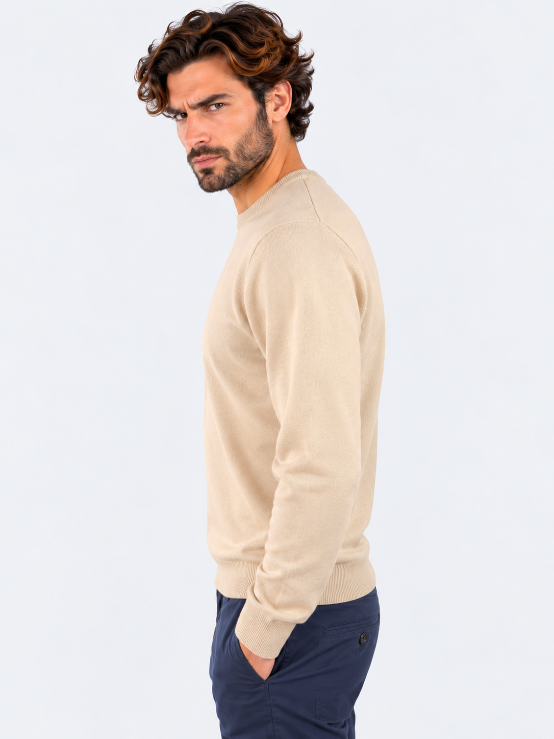 Gran Sasso Girocollo uomo in lana vergine beige
