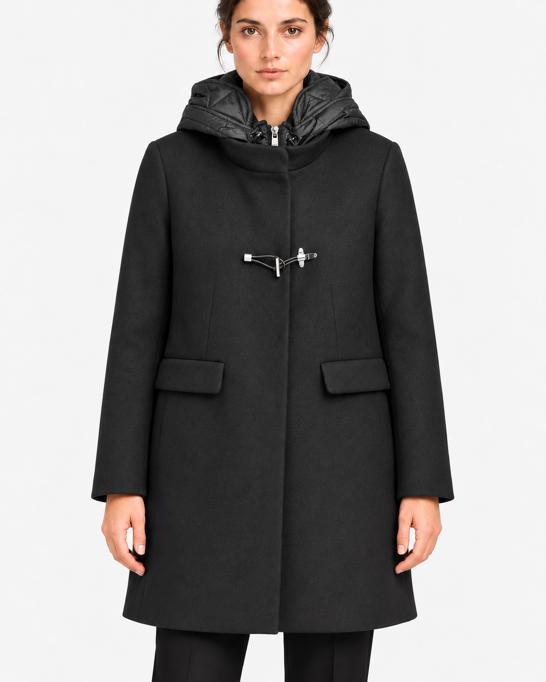 Fay Toggle Coat Donna Nero in Lana e Cashmere con Cappuccio