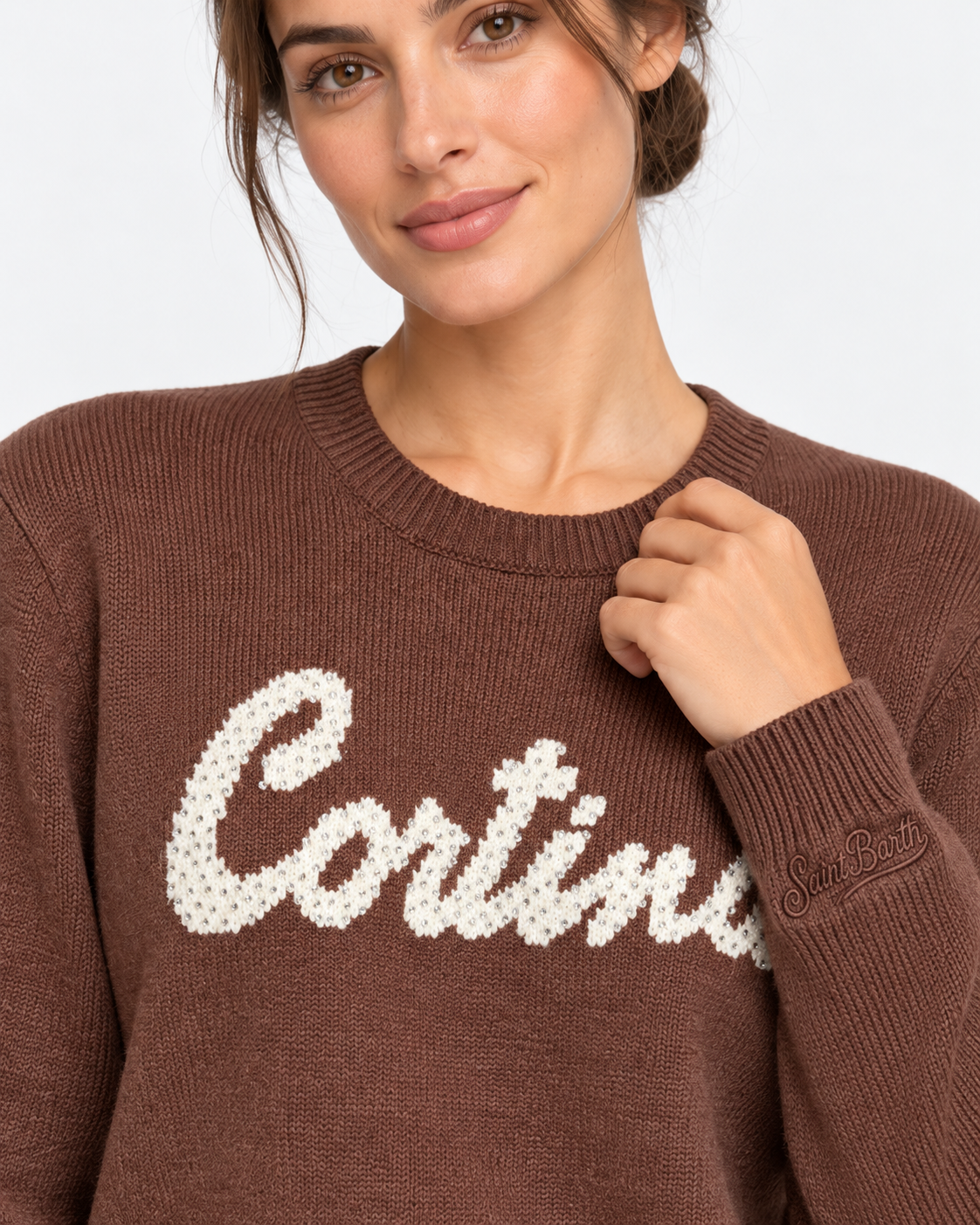 MC2 Saint Barth Maglia Donna New Queen Cortina Marrone con Strass