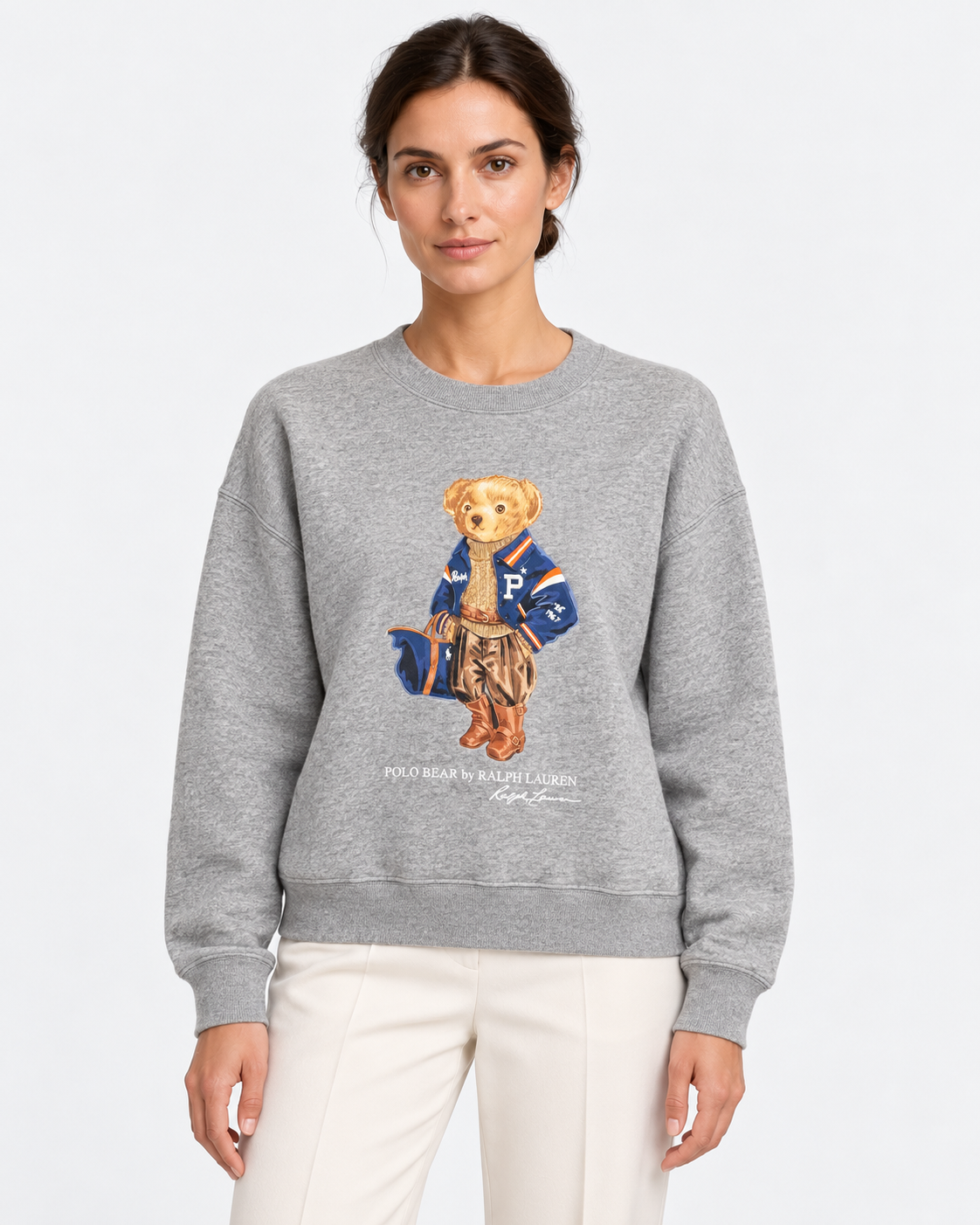 Polo Ralph Lauren Felpa Donna Polo Bear Girocollo Grigio Mélange