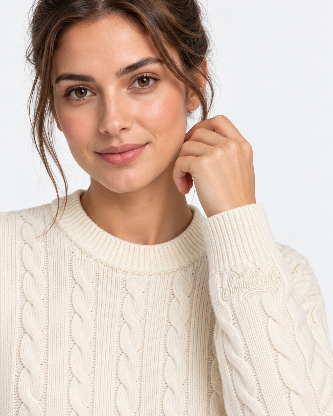 MC2 Saint Barth Maglia Donna Sorbonne in Lana a Trecce Avorio