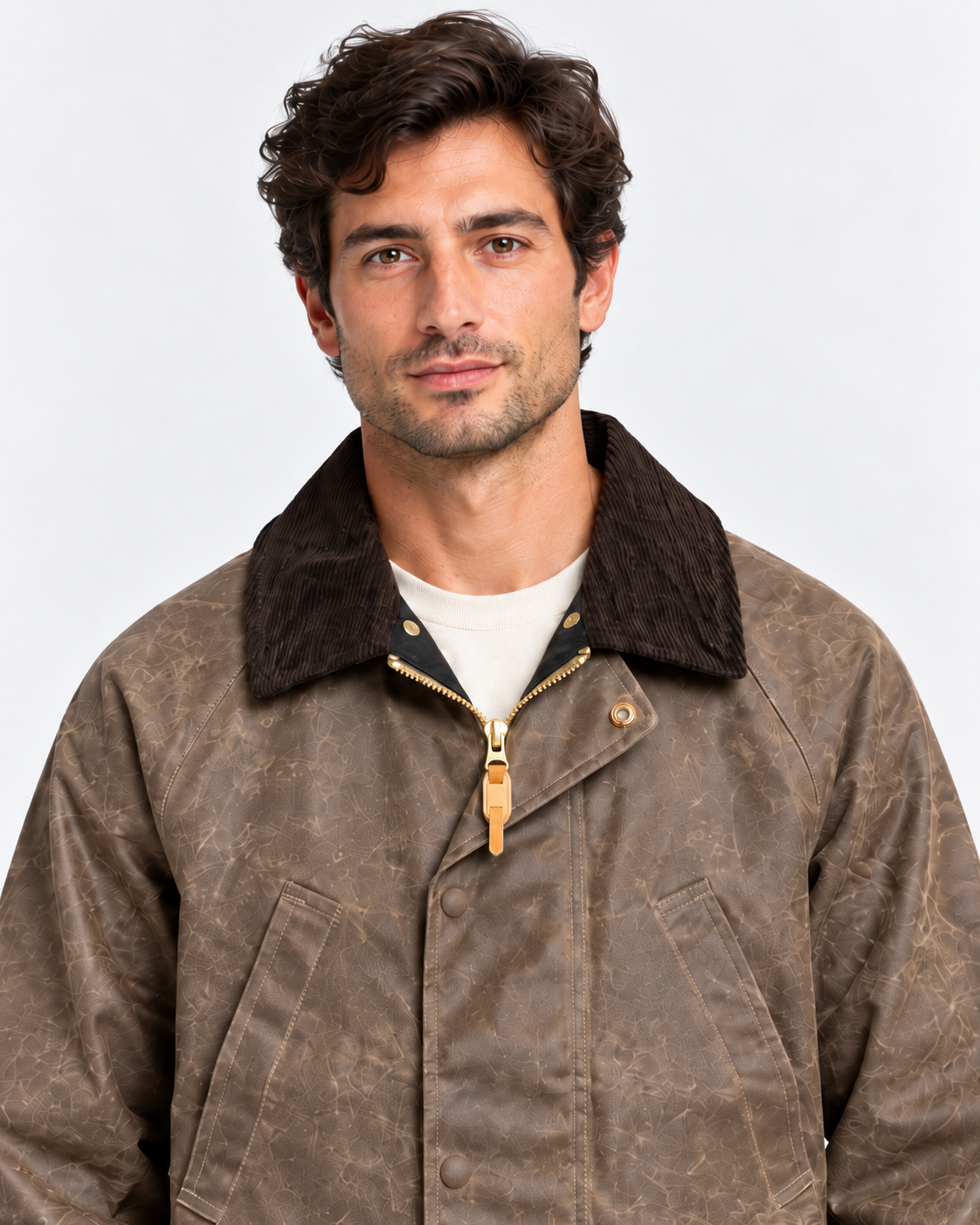 Manifattura Ceccarelli Giubbotto Uomo Dark Tan con Collo in Velluto