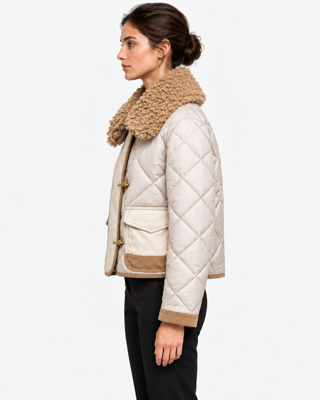 Fay 3 Ganci Donna Trapuntato Panna con Collo Removibile