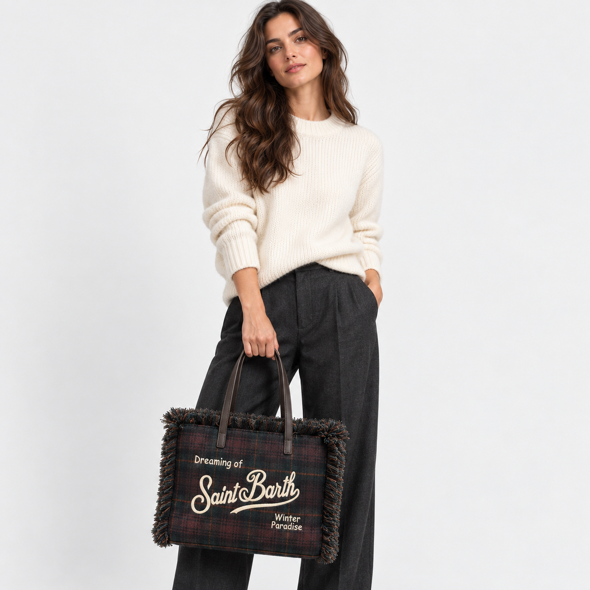 MC2 Saint Barth Borsa Donna Vanity Tartan Verde Scuro e Bordeaux