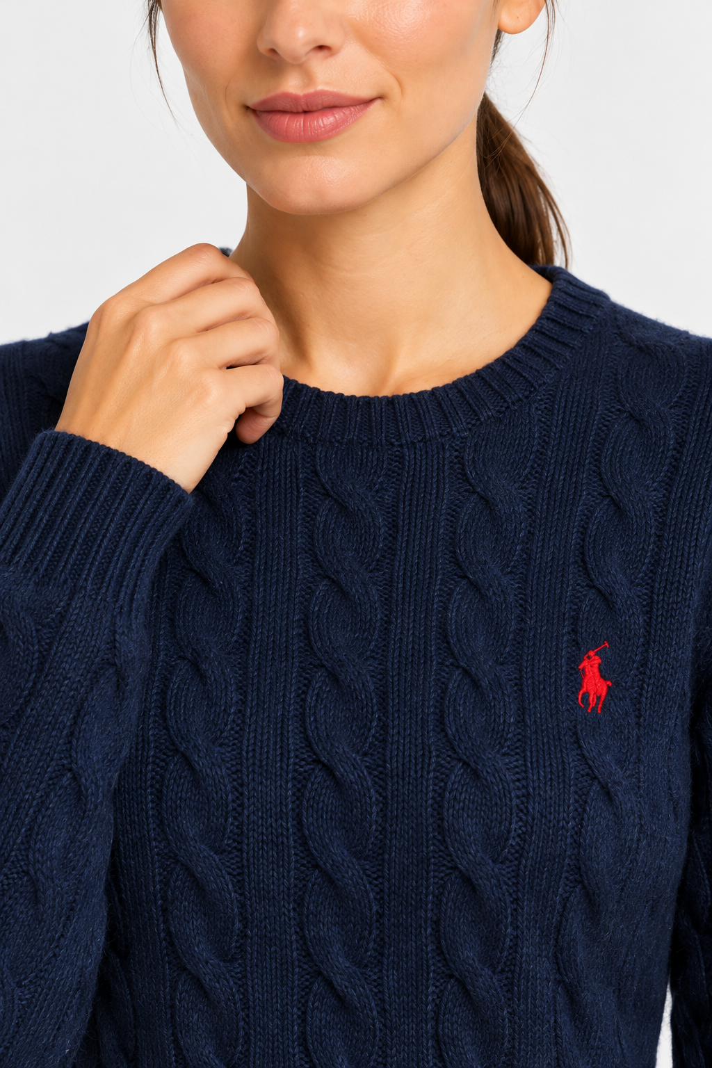 Blue cable-knit wool and cashmere crew neck