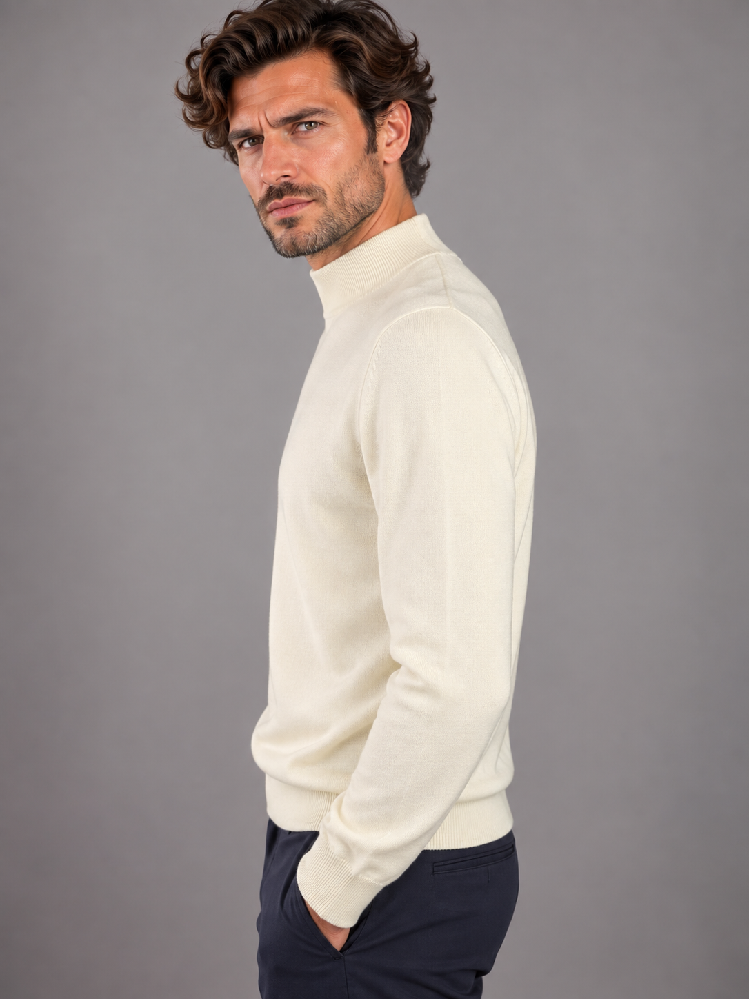 Tagliatore Maglione Uomo Lupetto in Lana Bianco