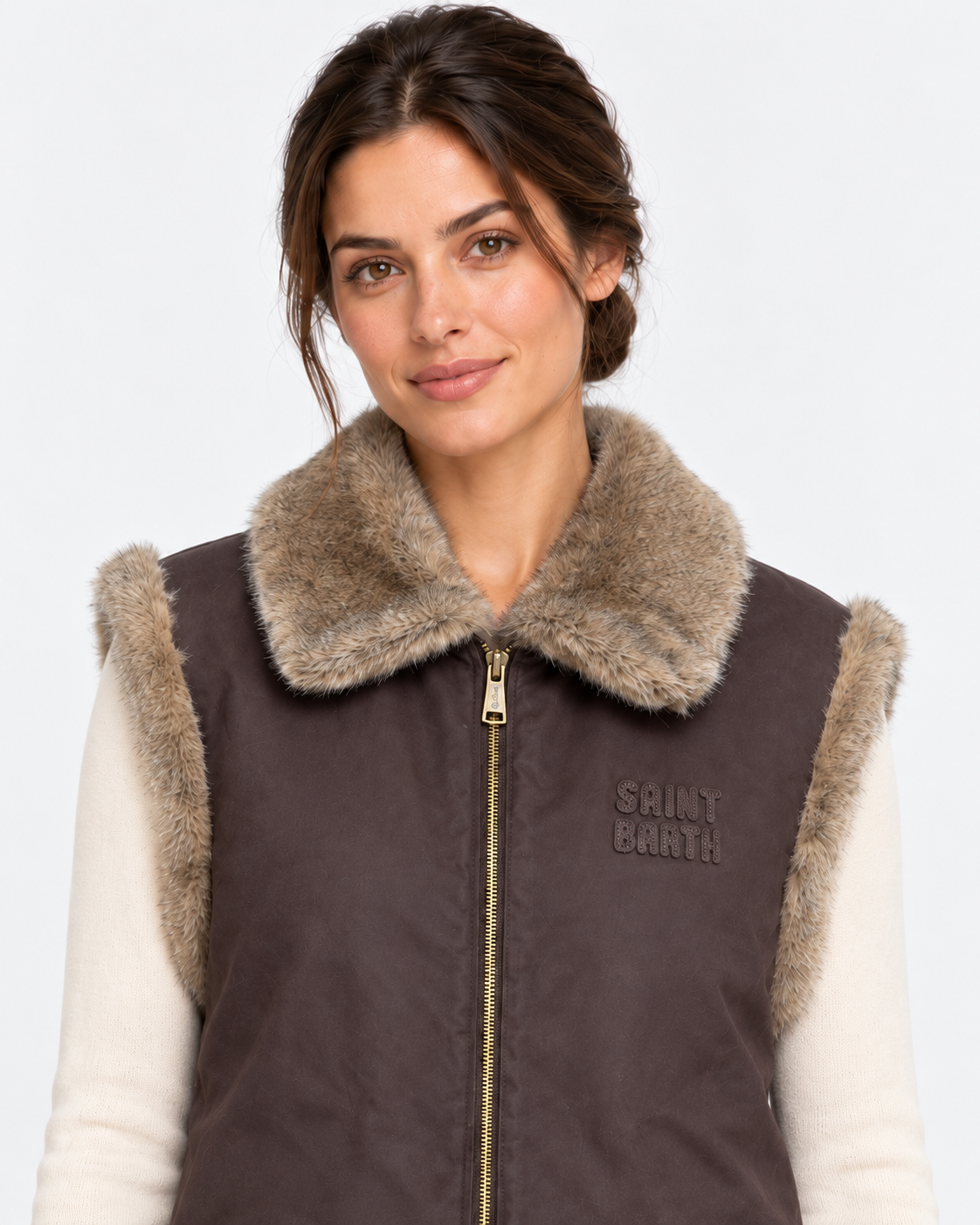 MC2 Saint Barth Gilet Donna Hesketh Marrone Scuro