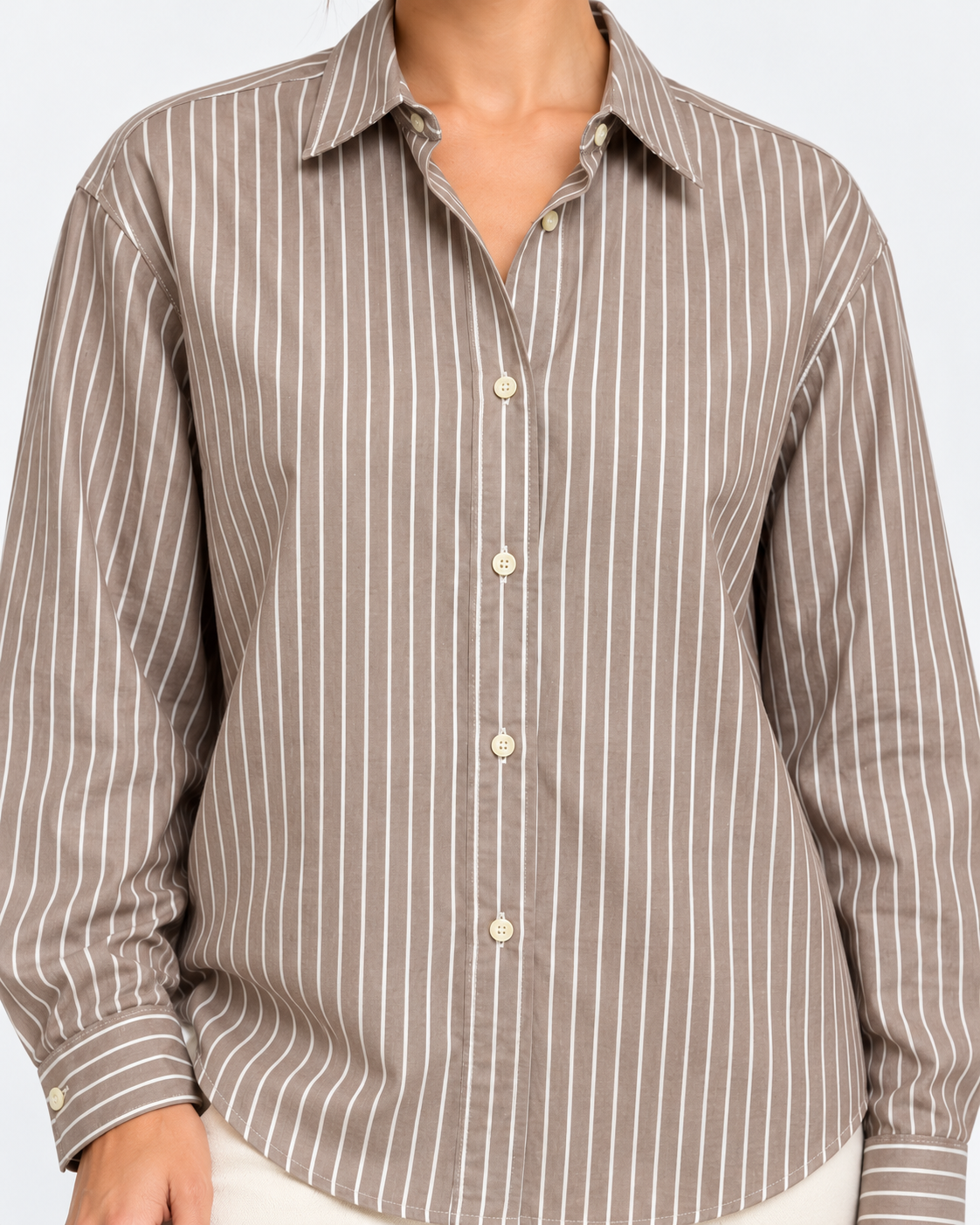 MC2 Saint Barth Camicia Donna Meredith a Righe Tortora e Bianche