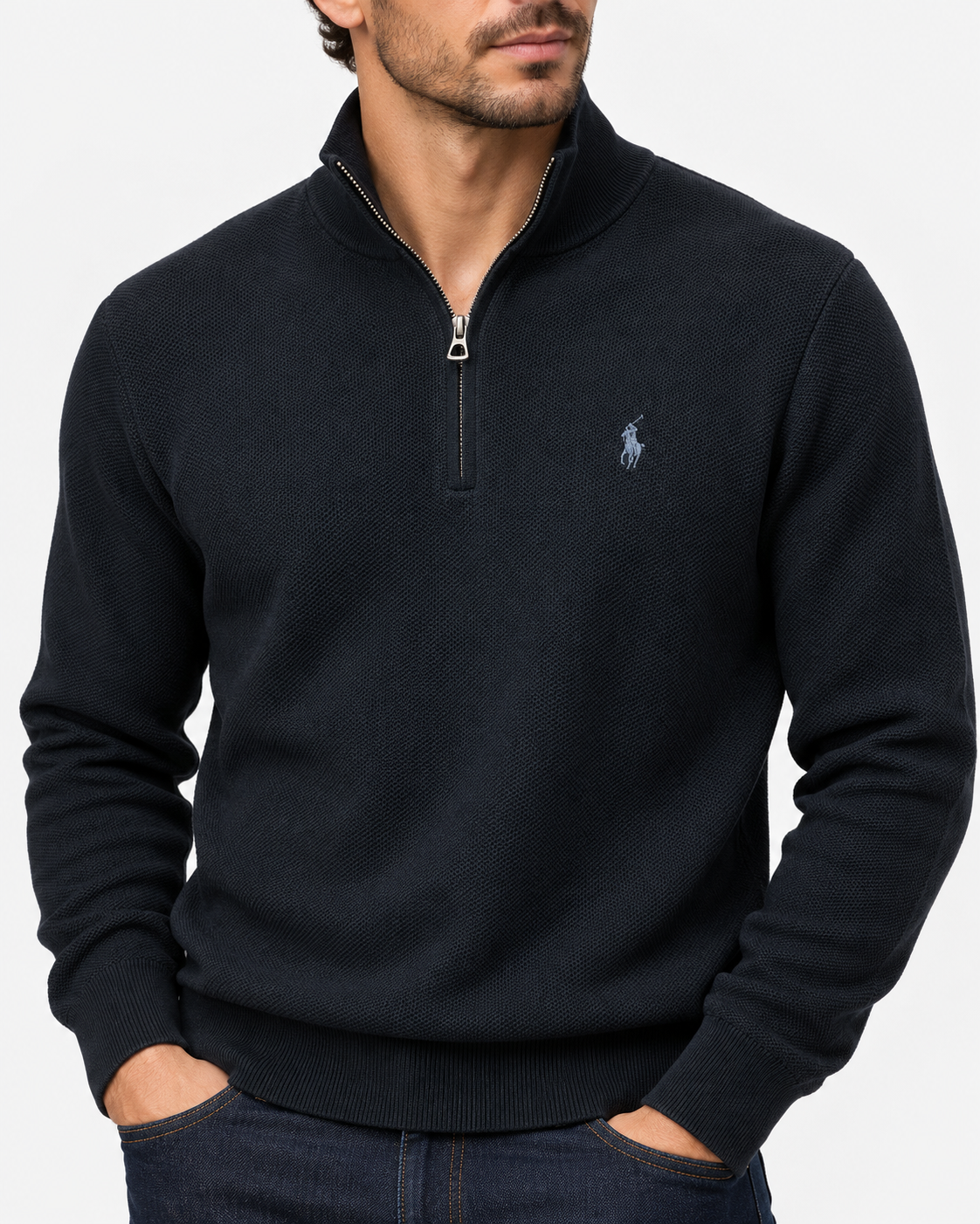 Polo Ralph Lauren Maglia Uomo Mezza Zip a Nido d’Ape Nera