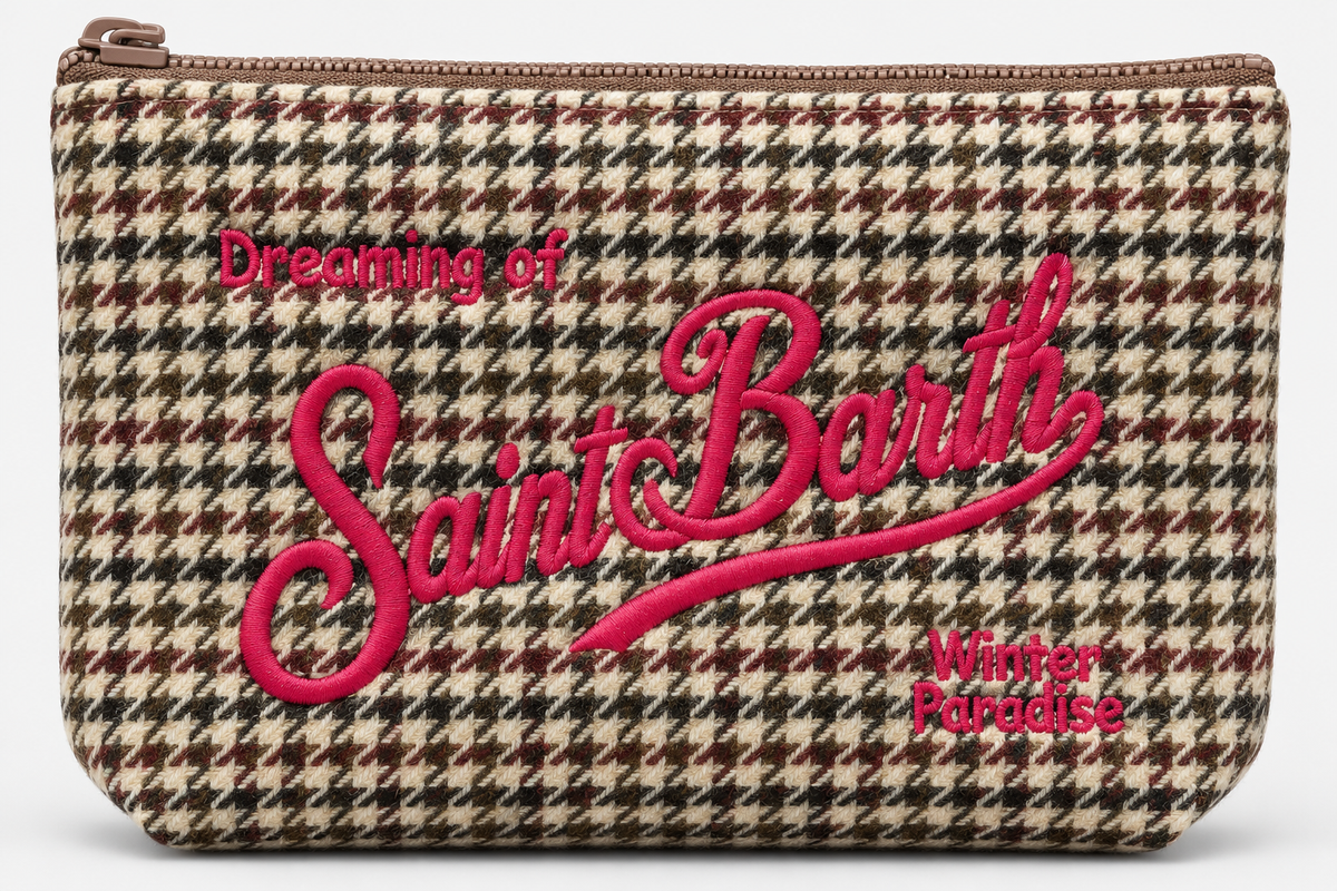MC2 Saint Barth Christmas Box Donna con Berretto Beige e Pochette Pied-de-Poule