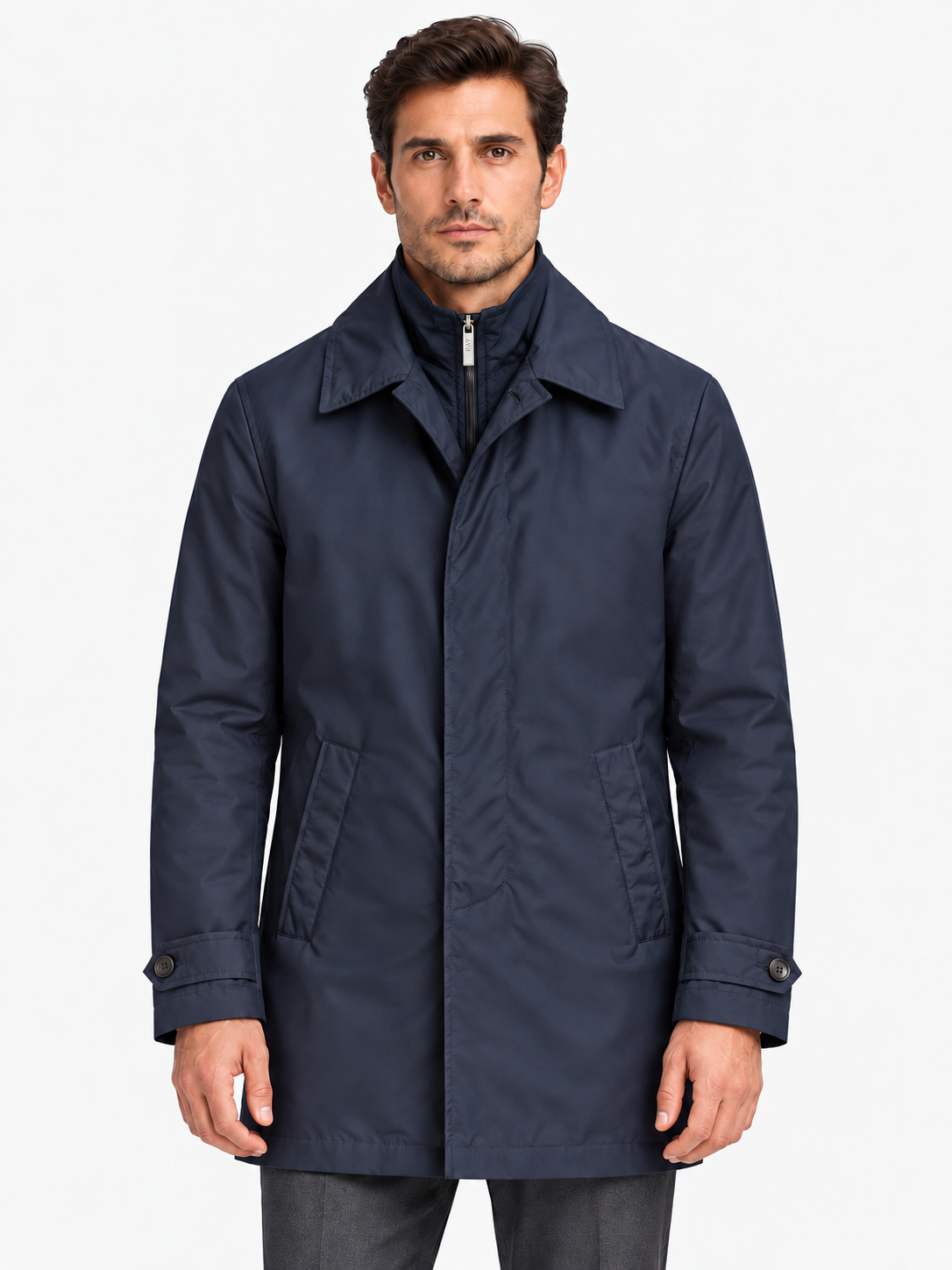 Fay Morning Coat Uomo Blu in Popeline Tecnico Idrorepellente