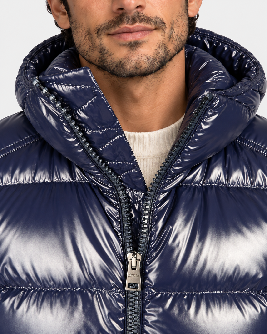 Herno Piumino uomo blu con cappuccio e zip a doppio cursore