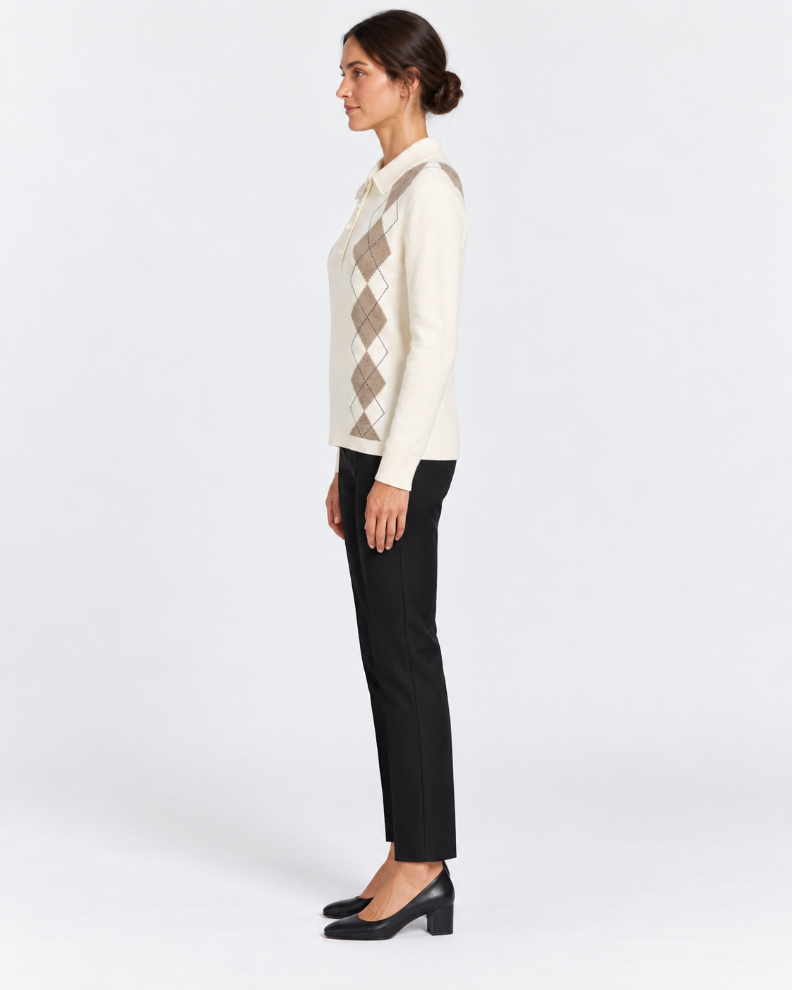 Gran Sasso Polo Donna Panna a Rombi in Lana e Cashmere