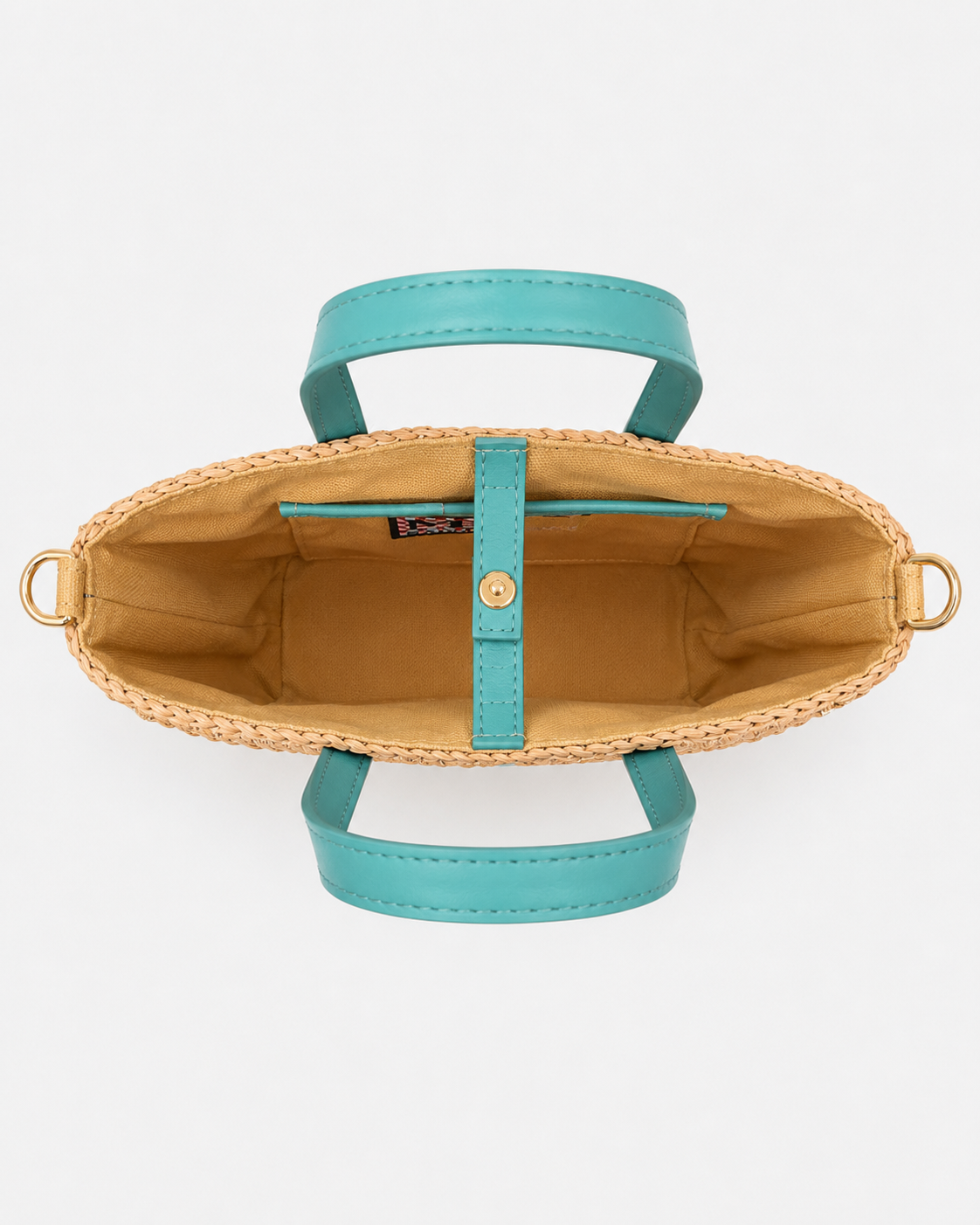 Borsa City mini in raffia con charms applicati e logo ricamato
