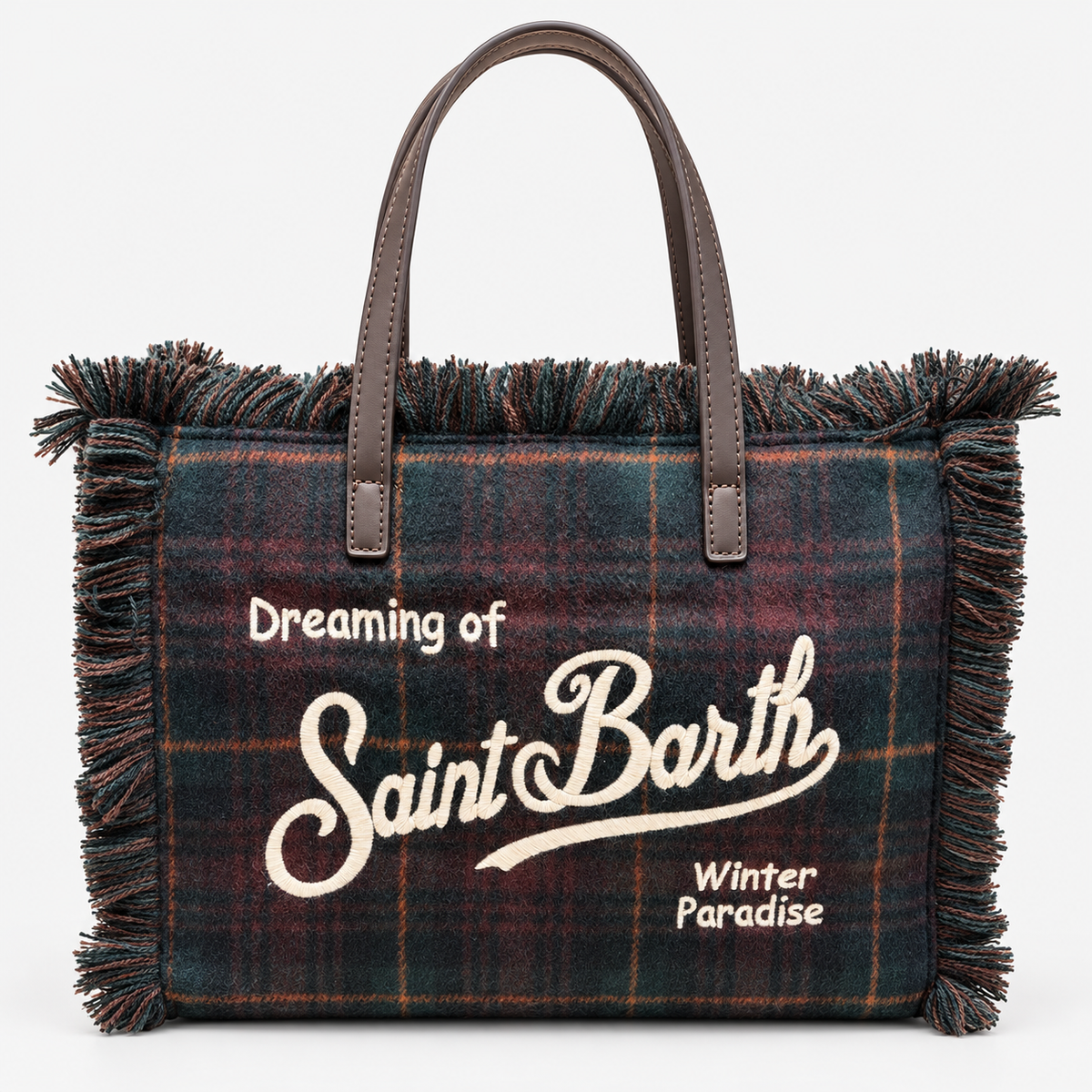 MC2 Saint Barth Borsa Donna Colette Tartan Verde Scuro e Bordeaux