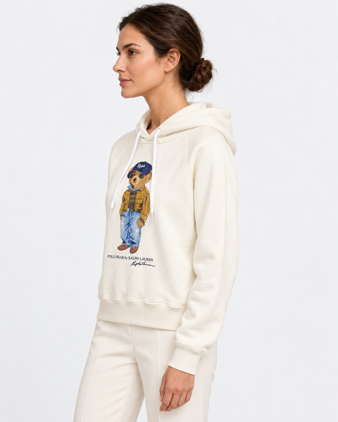 Polo Ralph Lauren Felpa Donna Polo Bear con Cappuccio Avorio