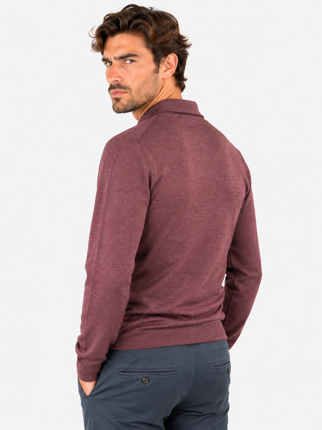 K-Way Polo Rey Wool Silk Cashmere Red Dk Wine