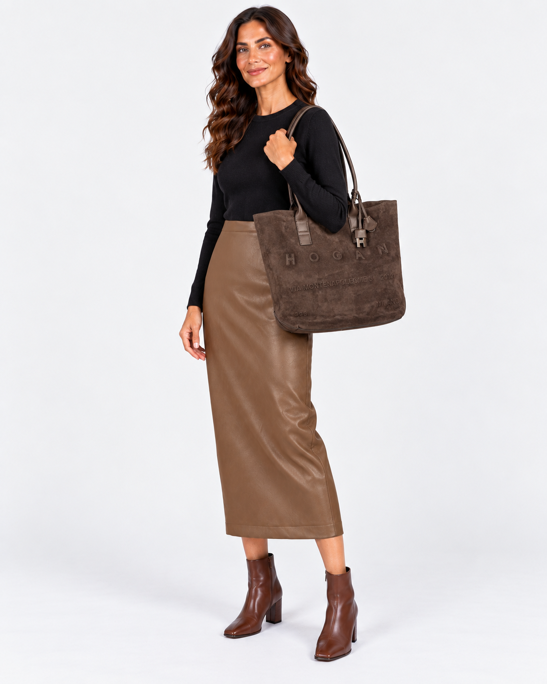 Hogan Borsa shopping Address piccola in suede marrone