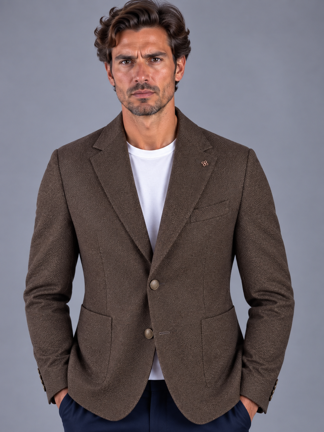 Tagliatore Giacca Uomo Monopetto in Lana Vergine Super 100's Moro