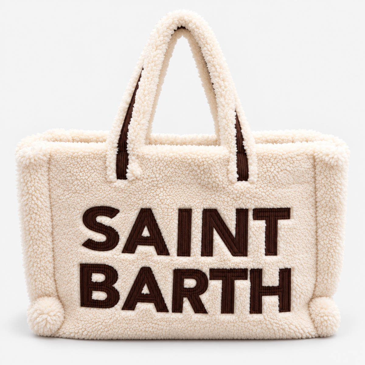 MC2 Saint Barth Borsa Donna Vanity Teddy Panna con Maxi Logo Marrone