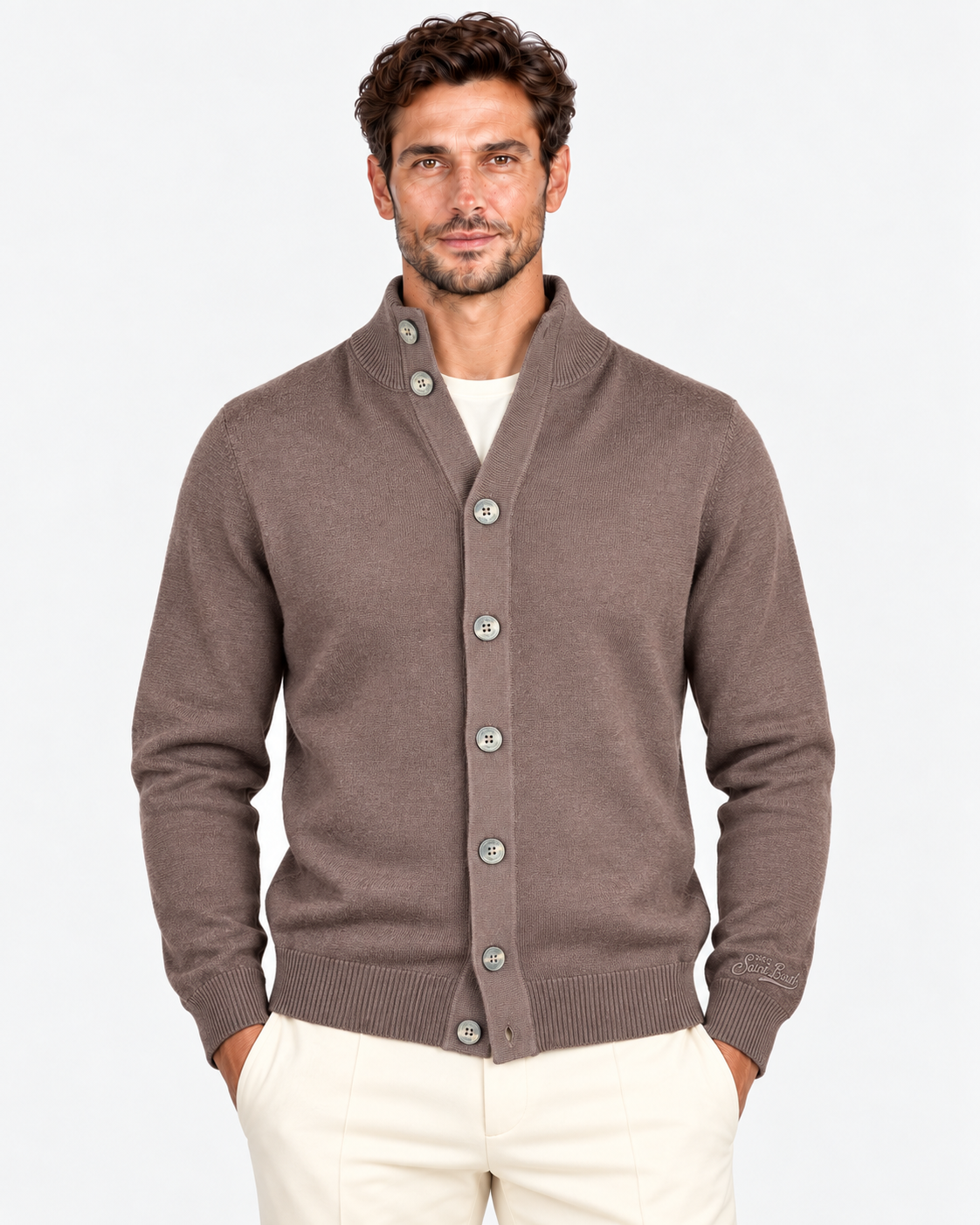 MC2 Saint Barth Cardigan Uomo Dark brown in Lana Merinos Extrafine