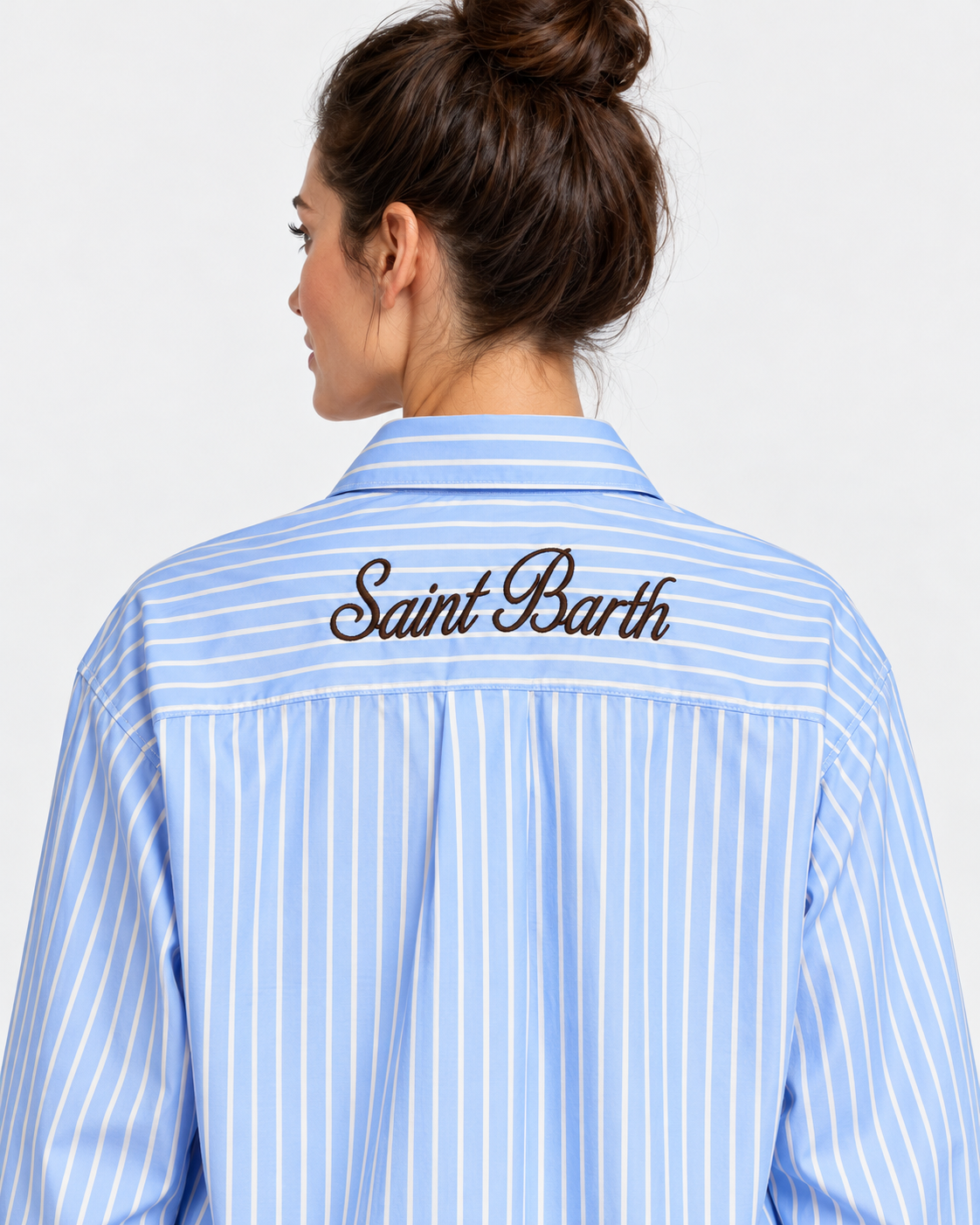 MC2 Saint Barth Camicia Donna Meredith in Cotone a Righe Azzurre e Bianche