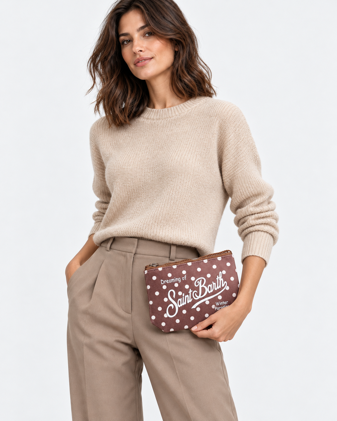 MC2 Saint Barth Pochette Donna Aline Marrone a Pois Bianchi