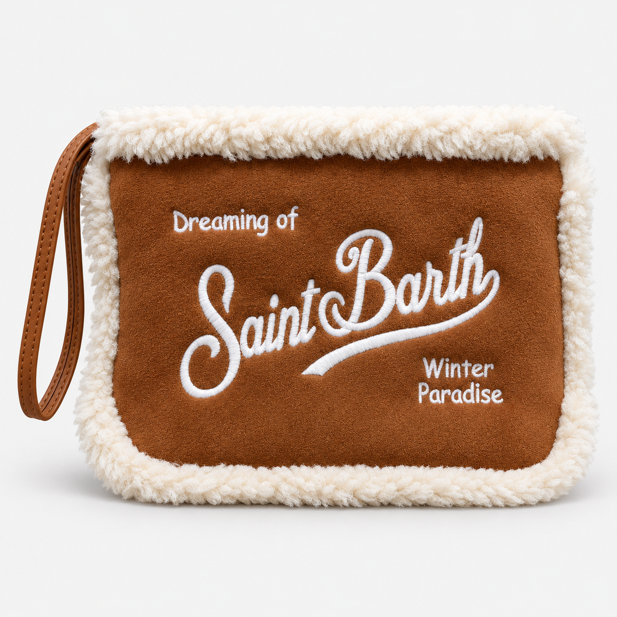 MC2 Saint Barth Pochette Donna Aline Shearling Cognac e Panna