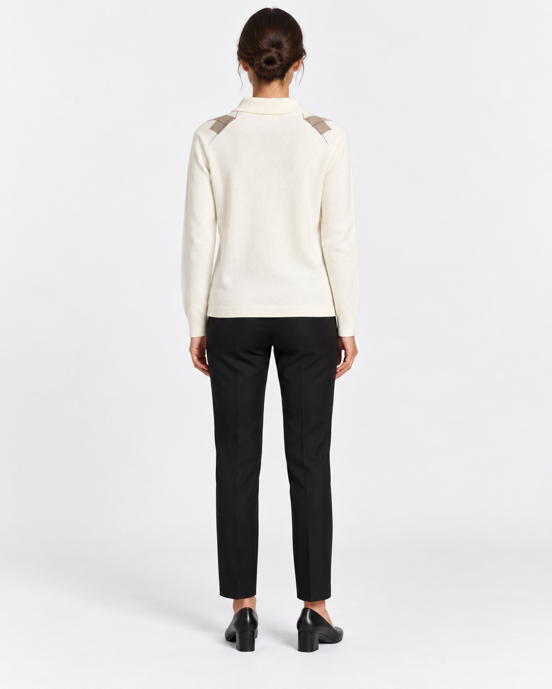 Gran Sasso Polo Donna Panna a Rombi in Lana e Cashmere