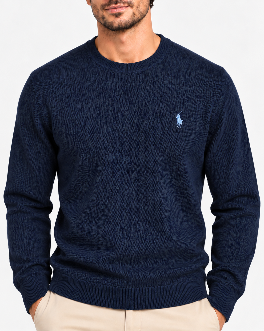 Polo ralph lauren maglione uomo a girocollo effetto texture  navy