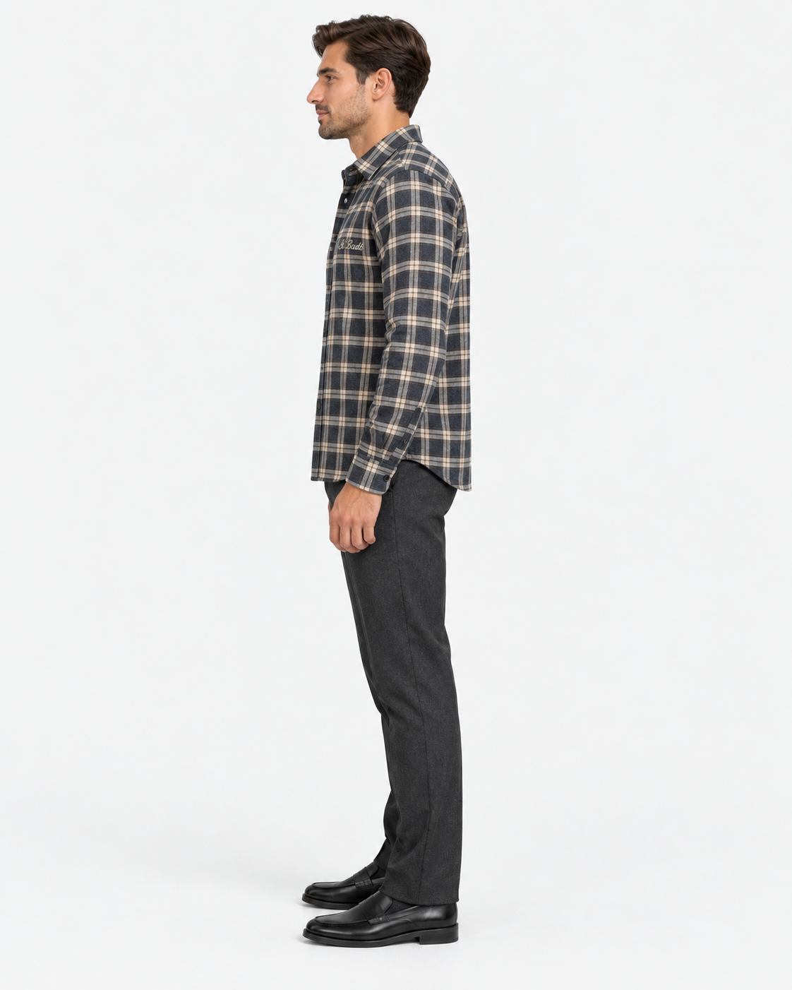 MC2 Saint Barth Camicia Uomo Seefeld in Cotone Tartan Antracite
