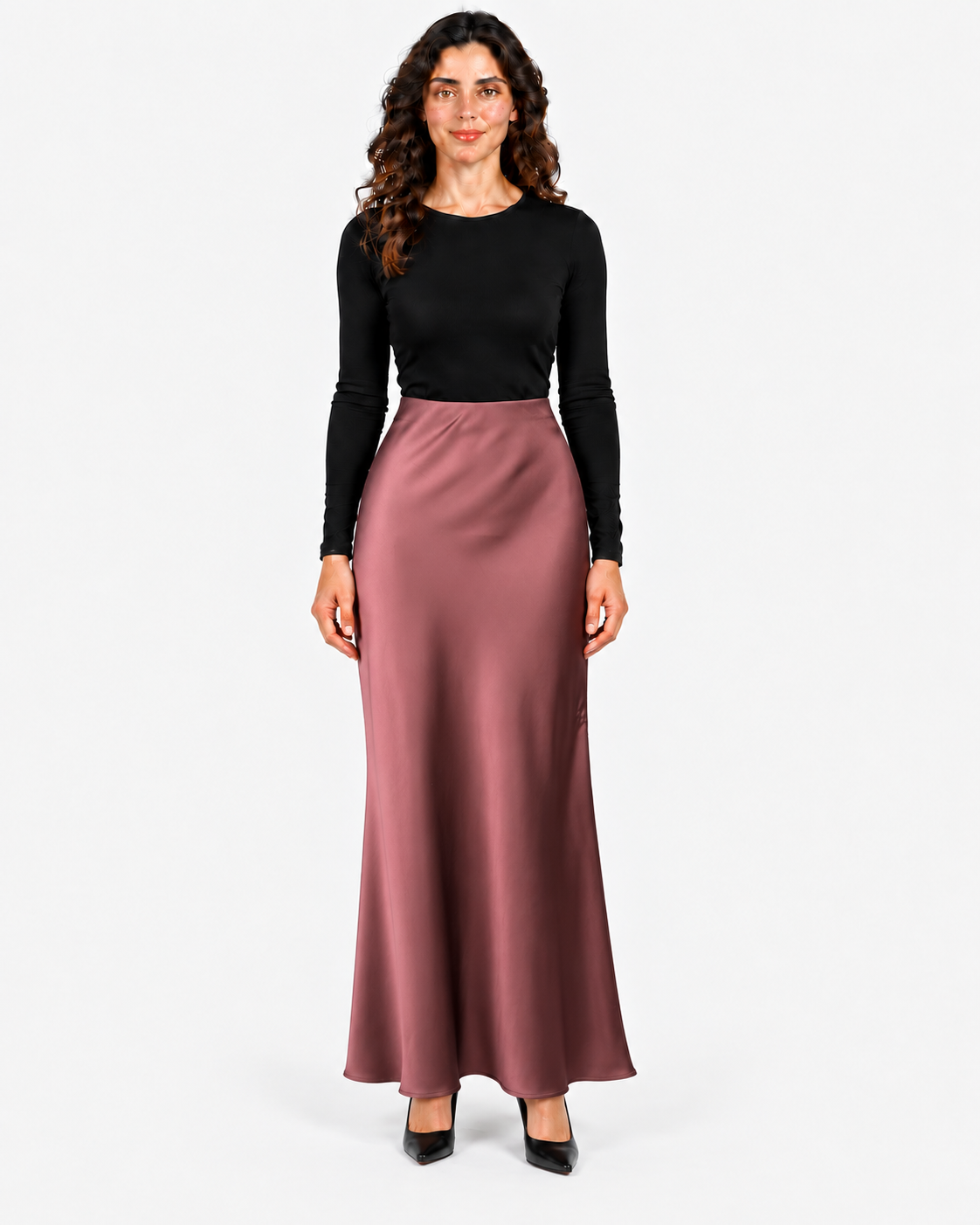 Imperial Gonna Lunga Donna Plum Noir in Raso