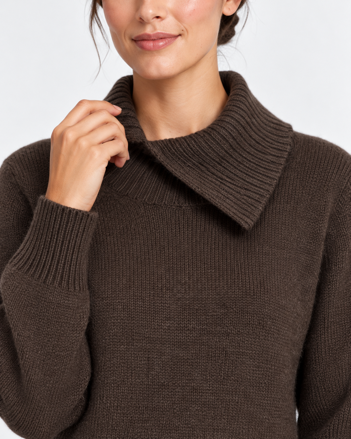 Gran Sasso Maglia Donna Marrone in Cashmere con Collo Asimmetrico
