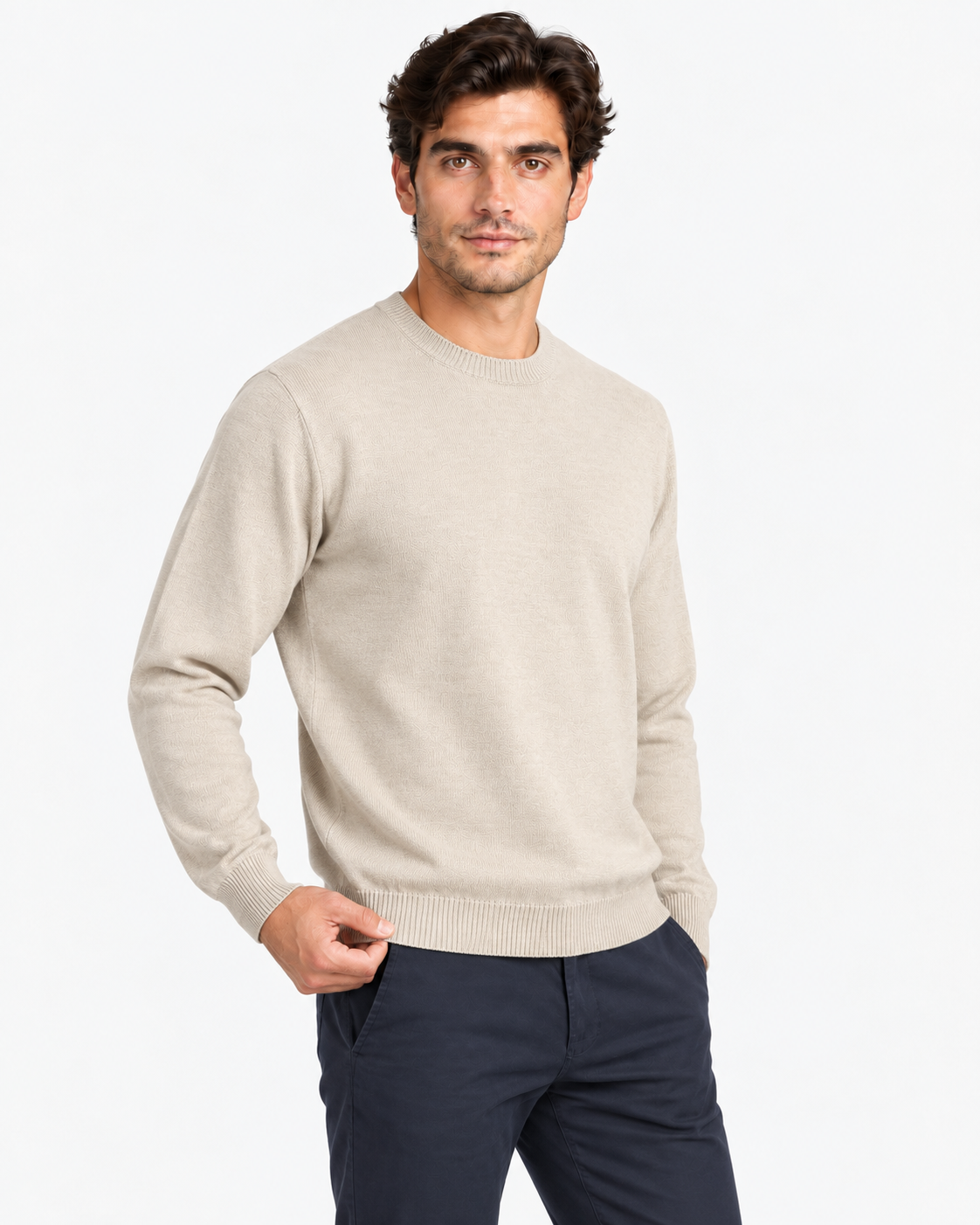 Gran Sasso Girocollo uomo in lana beige chiaro