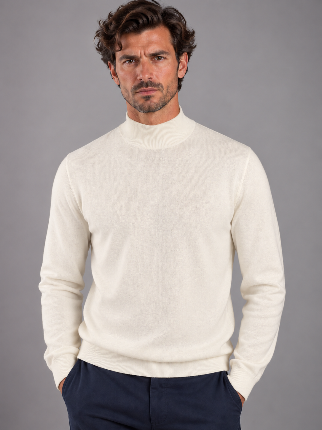 Tagliatore Maglione Uomo Lupetto in Lana Bianco