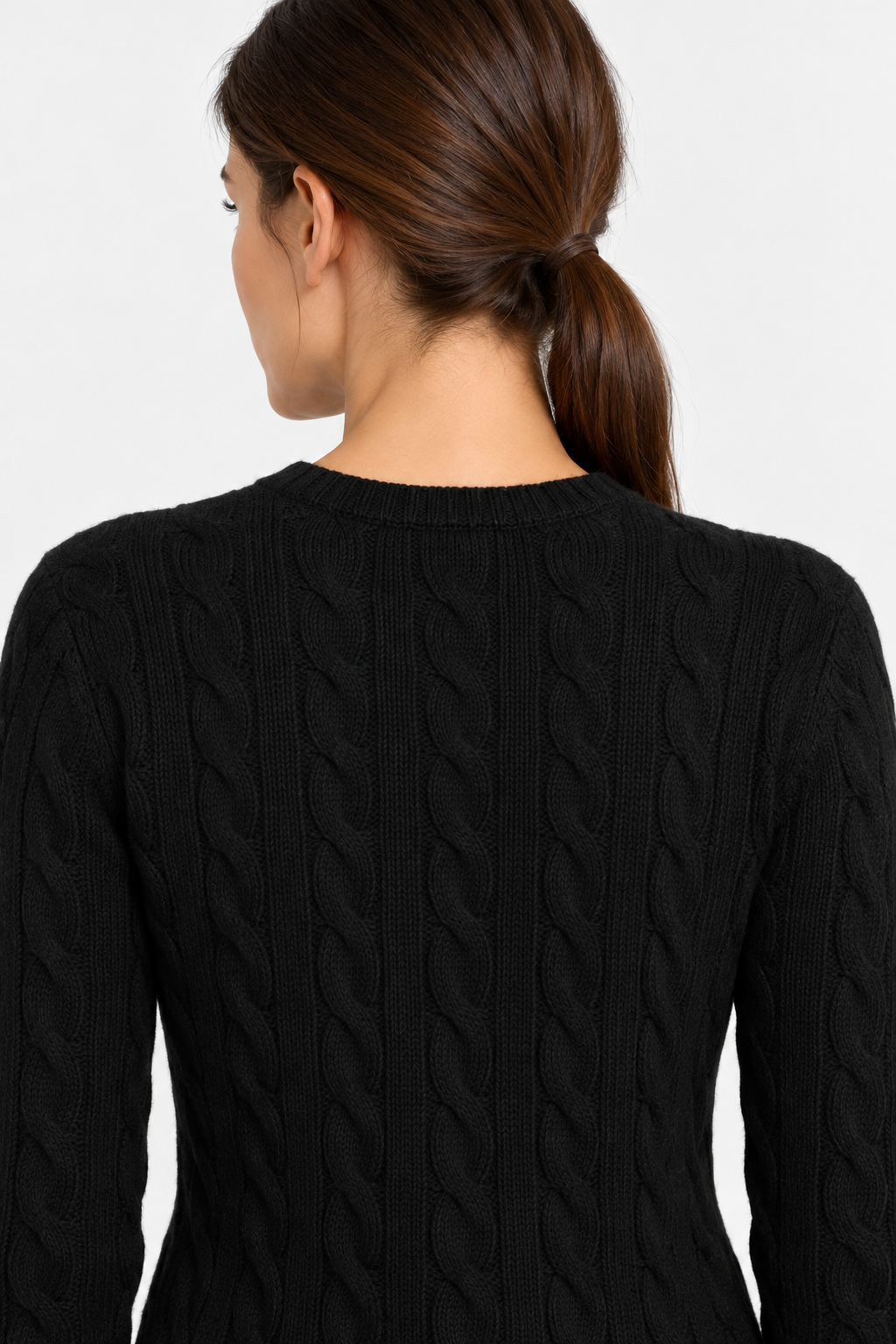 Girocollo in lana e cashmere a trecce black