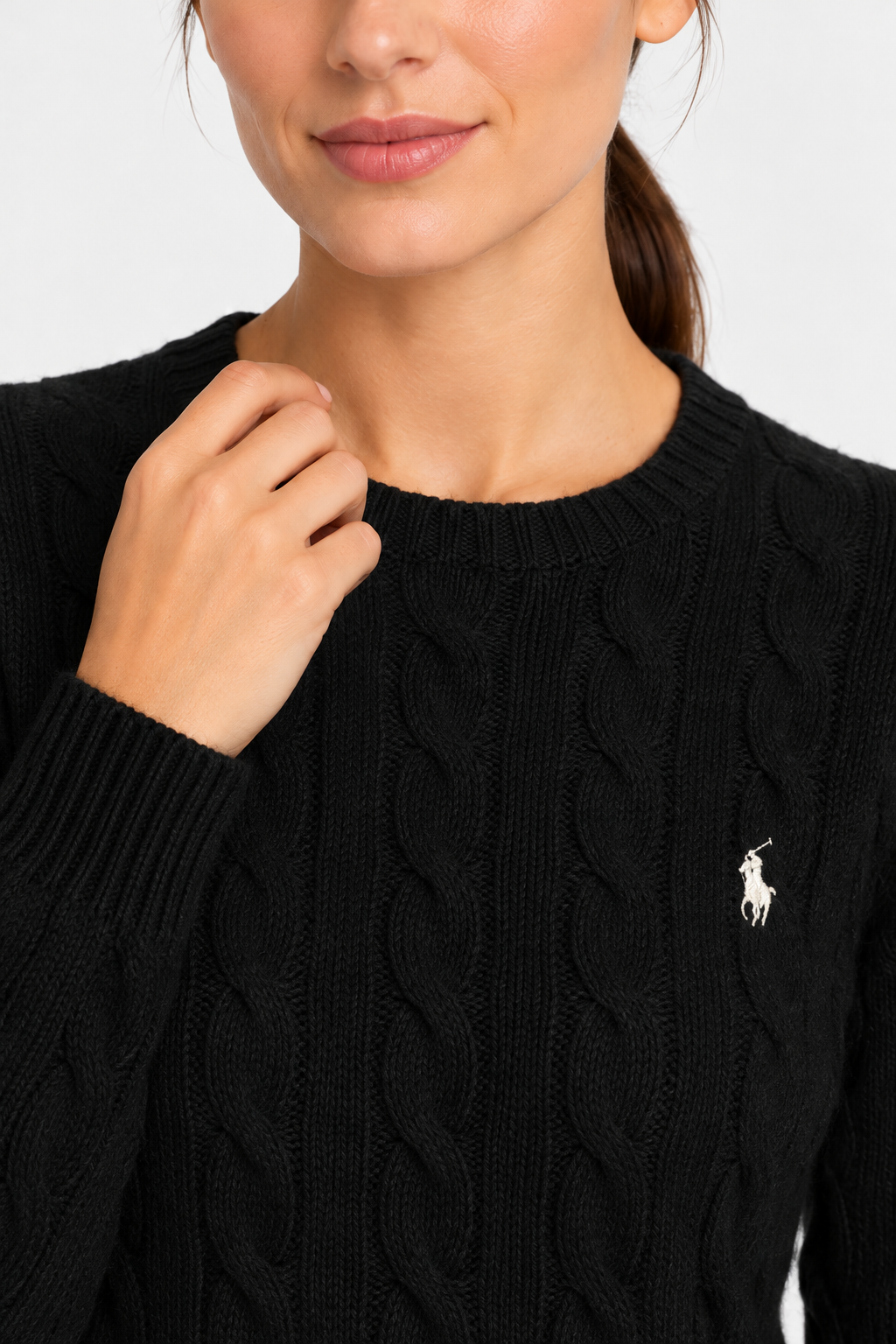 Girocollo in lana e cashmere a trecce black
