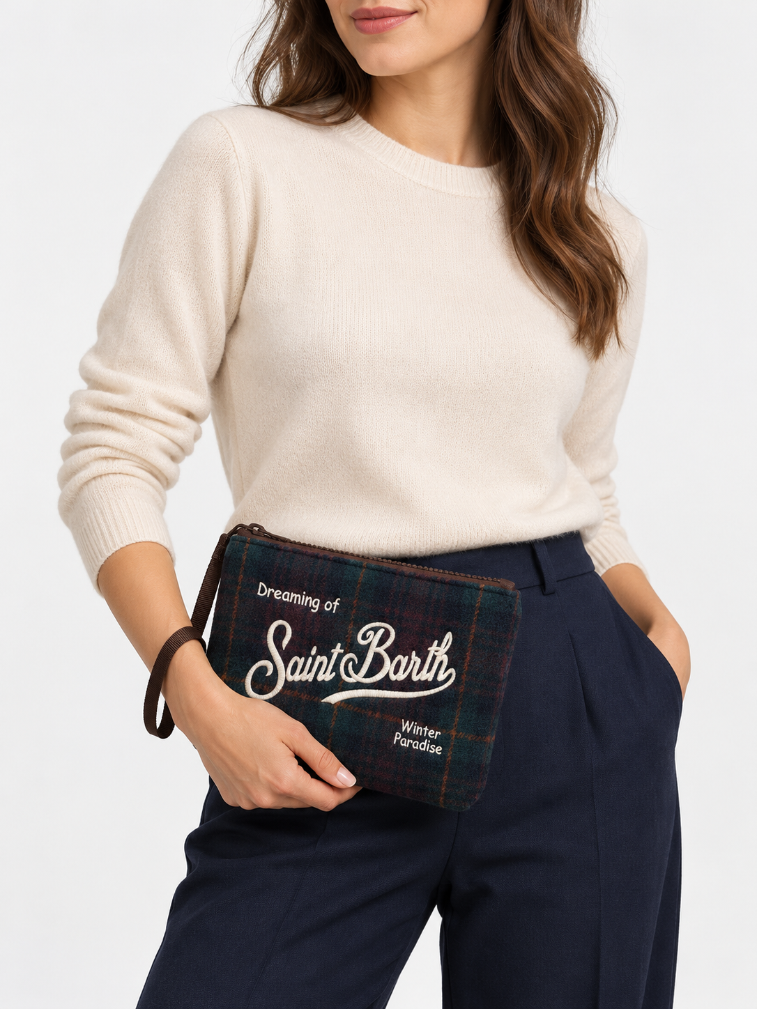 MC2 Saint Barth Pochette Donna Aline Wool Tartan Verde e Bordeaux