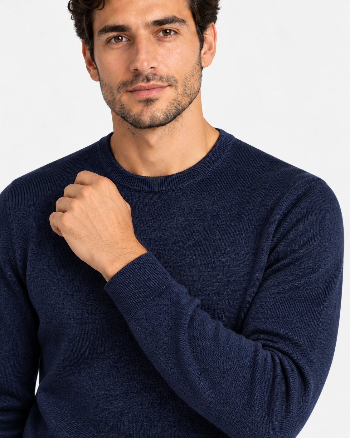 Air force blue extra-fine merino wool crew neck sweater