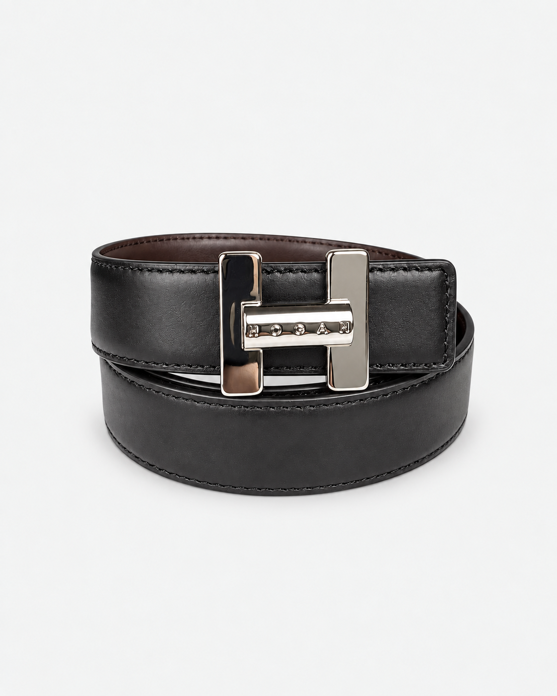 Hogan Cintura donna reversibile in pelle nero e testa di moro con fibbia H
