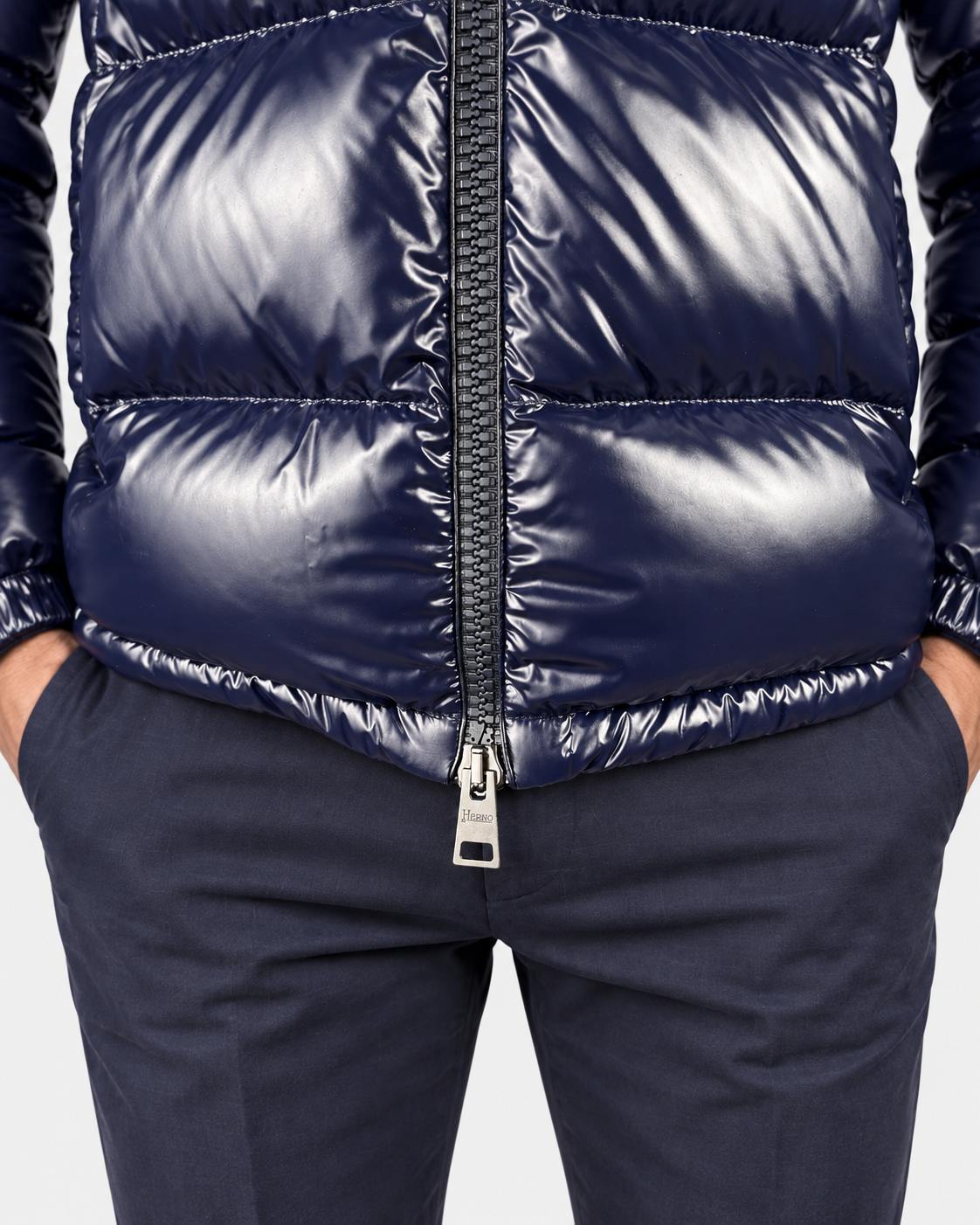 Herno Piumino uomo blu con cappuccio e zip a doppio cursore