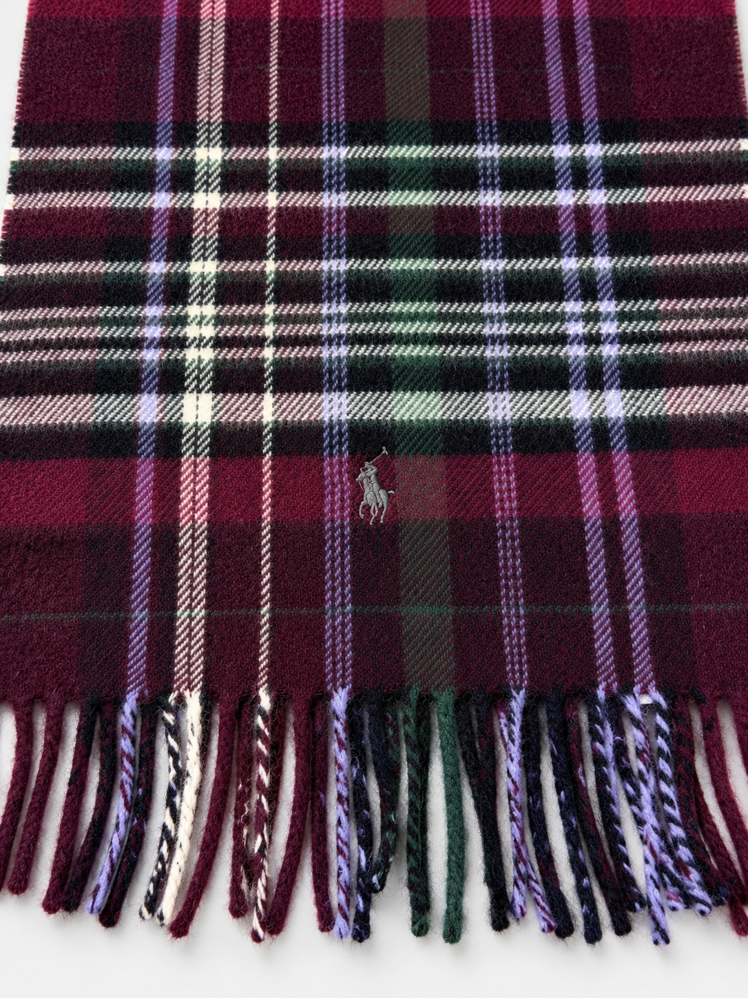 Polo Ralph Lauren tartan wool scarf with fringe red multicolor