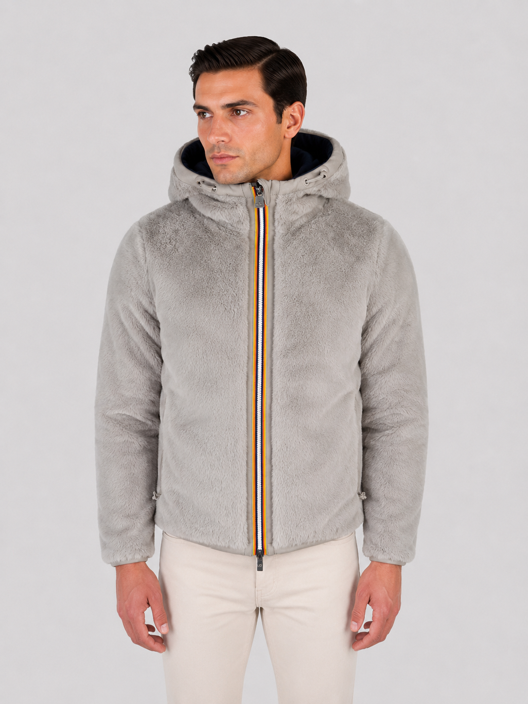 K-Way giubbotto felpato Uomo Jack light spancer fur double Reversibile con Cappuccio BLUE DEPTH - FUR