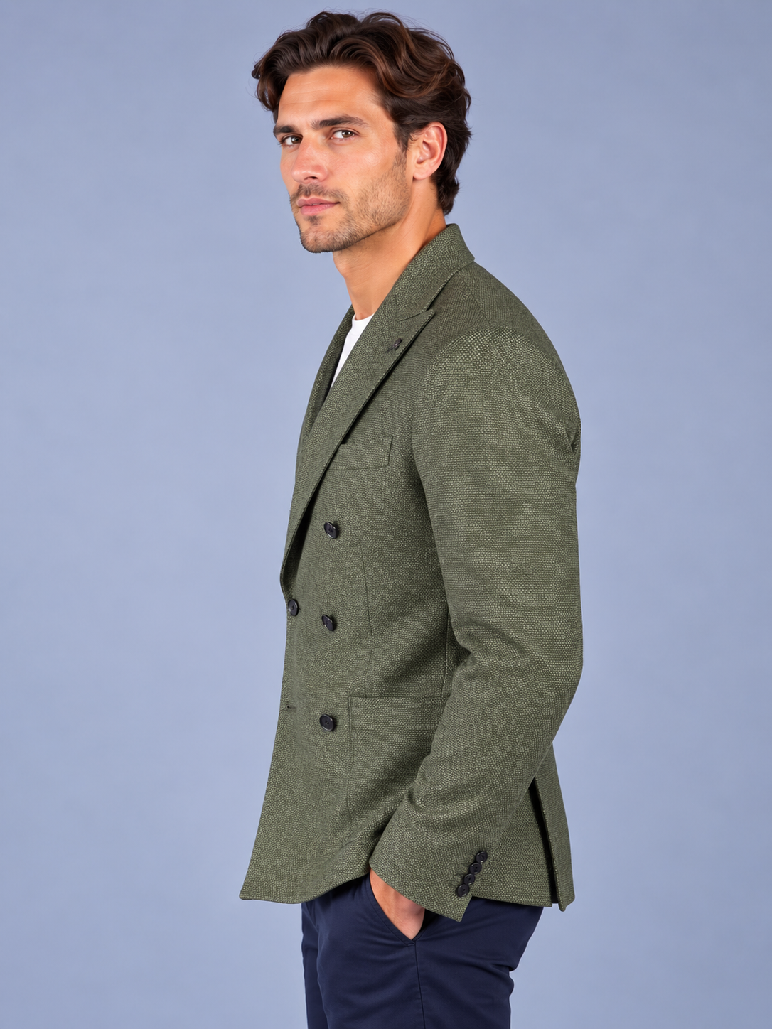 Tagliatore Giacca Uomo Montecarlo Doppiopetto in Lana Vergine Super 100's Verde