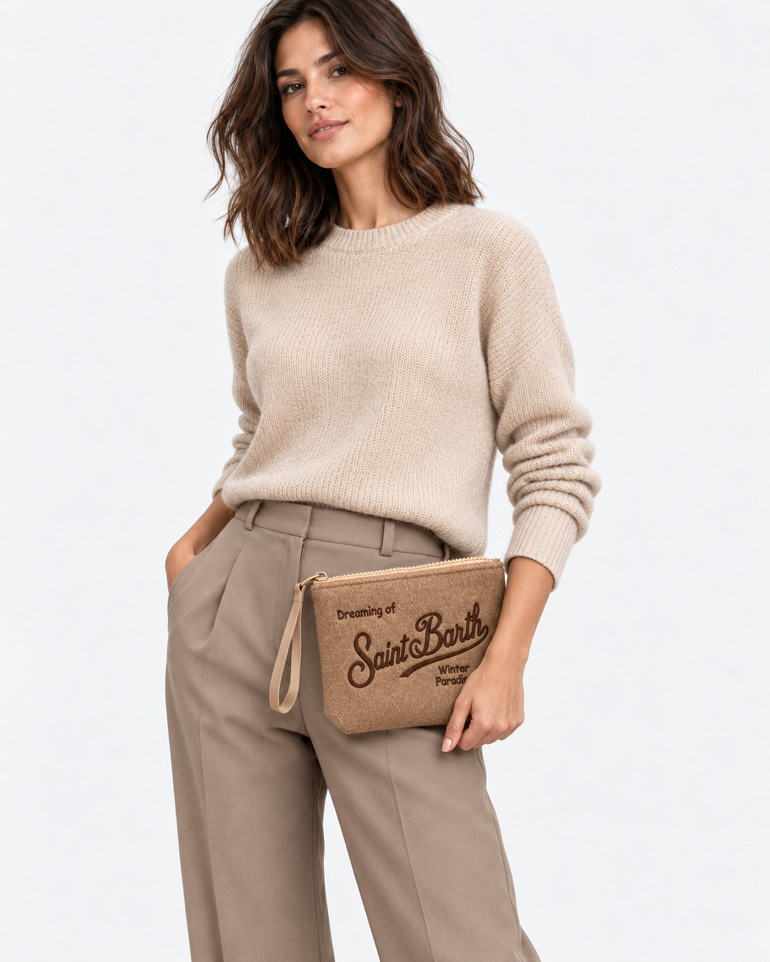 MC2 Saint Barth Pochette Donna Aline Felt in Feltro Cammello