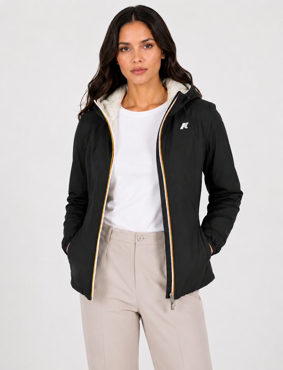K-way giubbotto donna lily stretch thermo double black pure-white natural
