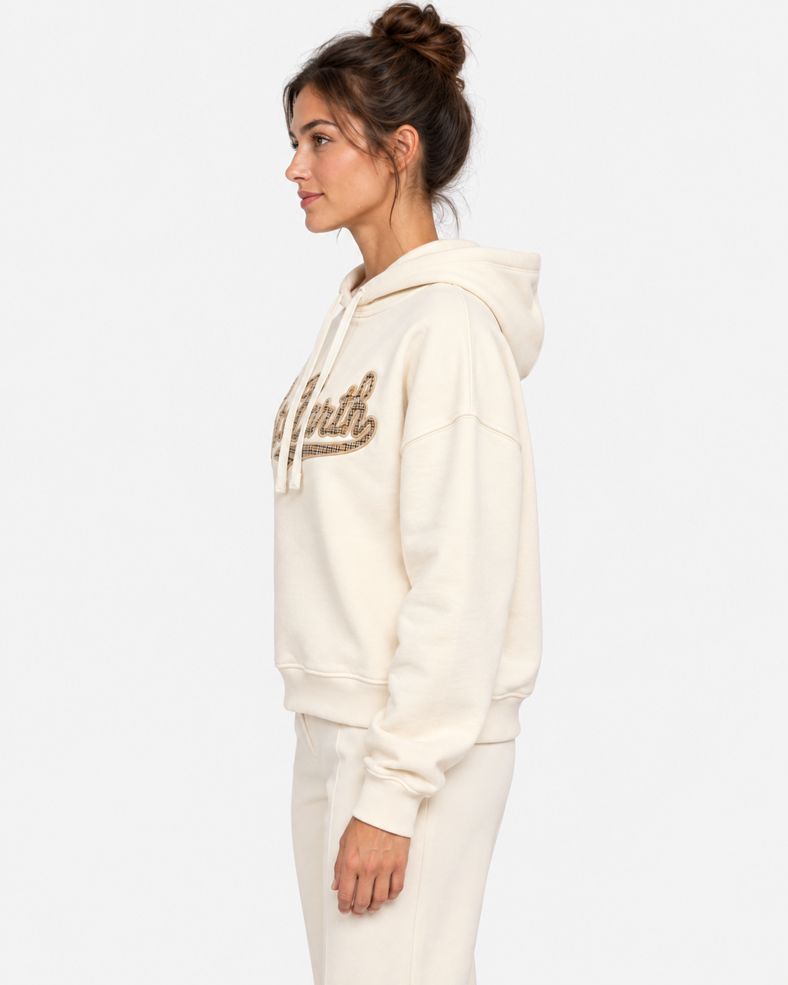 MC2 Saint Barth Felpa Donna con Cappuccio in Cotone Panna e Logo Check
