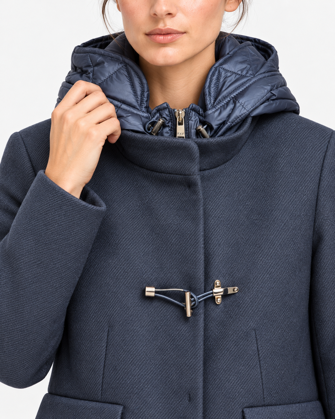 Fay Toggle Coat Donna Blu in Lana e Cashmere con Cappuccio